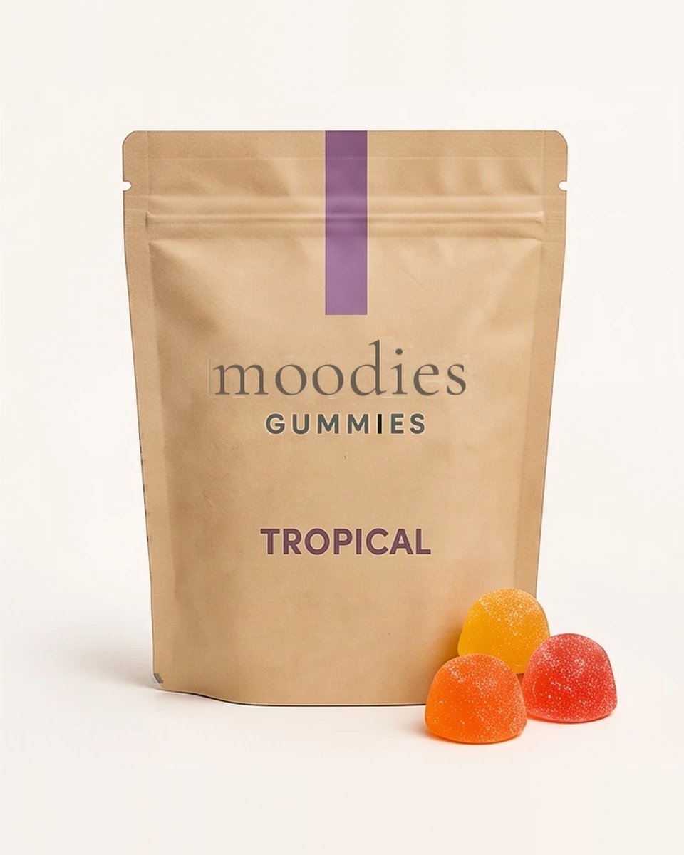 Moodies balance tropical gummies in its Moodies packaging